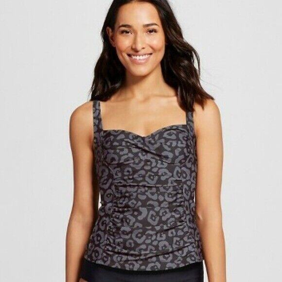 NWT Merona Gray Leopard Print Tankini Wrap Top Size Small - Picture 1 of 6